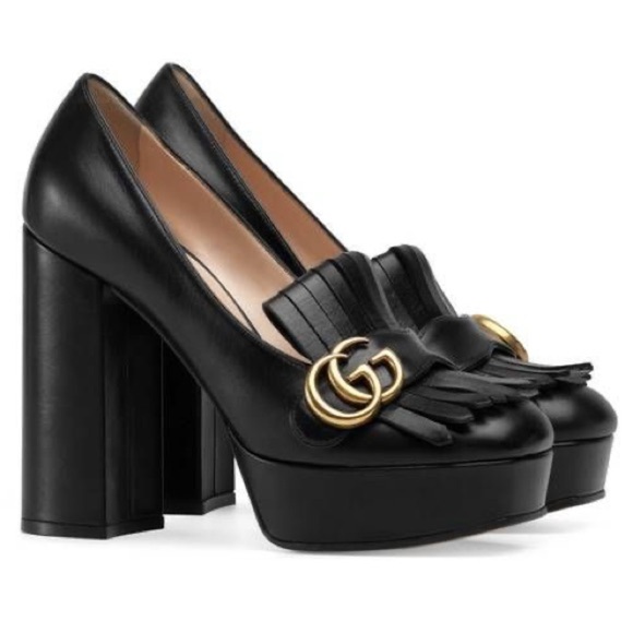 Gucci Black Marmont Leather Platform Loafers - Picture 1 of 9